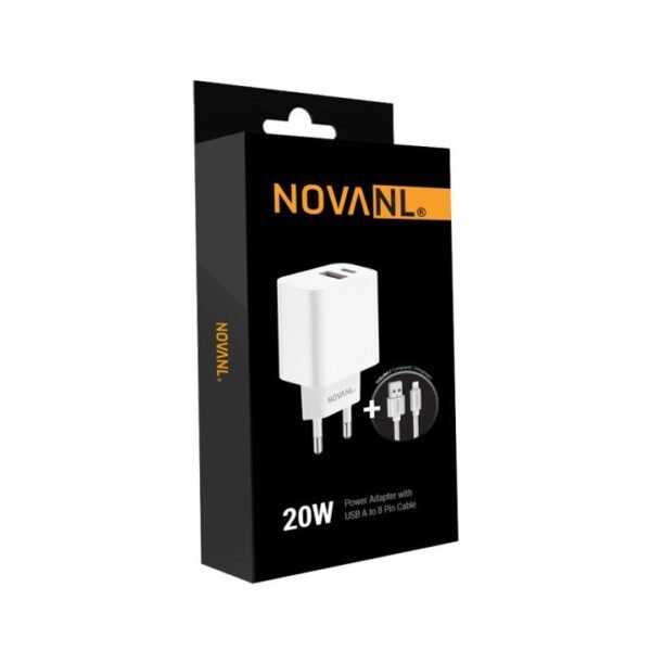ProCharge (20W) Dual Port Wall Charger with SpeedCharge USB A to 8 Pin Cable